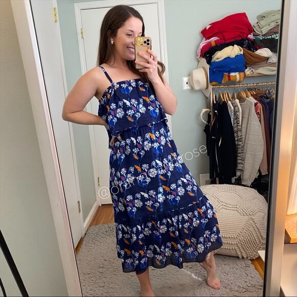 Tanya Taylor Blue Floral Tiered Tropical Silk Strappy Maxi Dress Vacation 0 XS - Picture 2 of 15